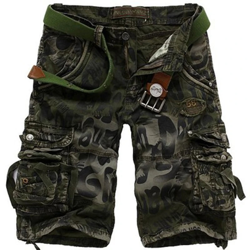Shorts cargo soltos camuflados de alta qualidade para homens, moda verão, shorts camuflados, calças cargo com vários bolsos para homens