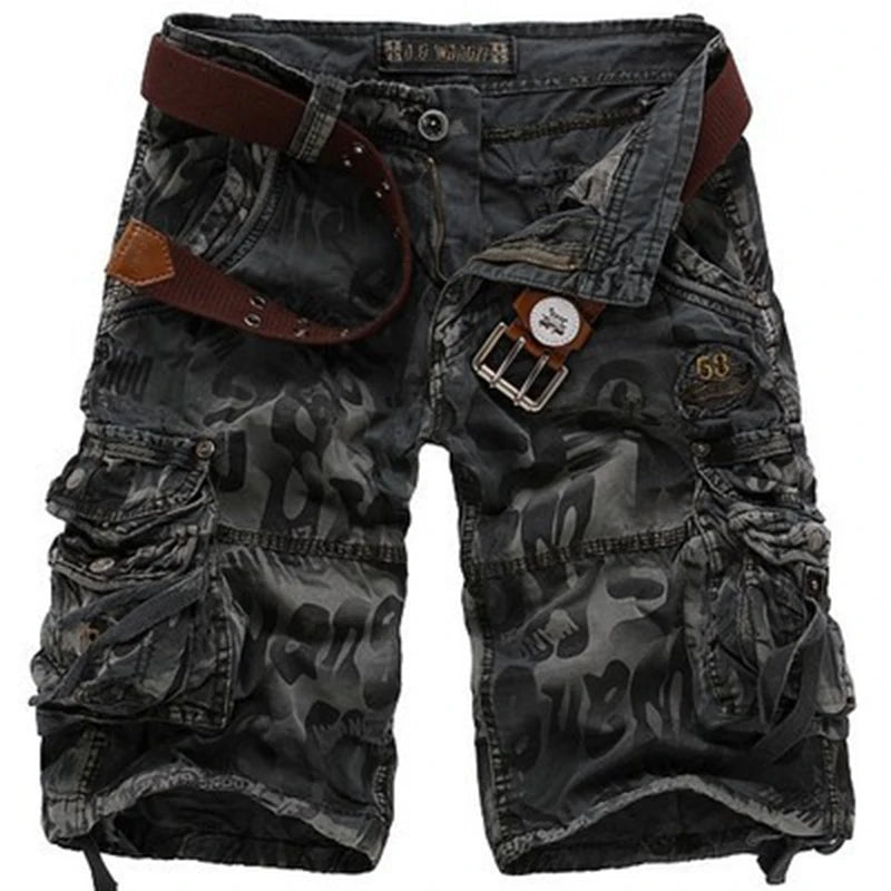 Shorts cargo soltos camuflados de alta qualidade para homens, moda verão, shorts camuflados, calças cargo com vários bolsos para homens