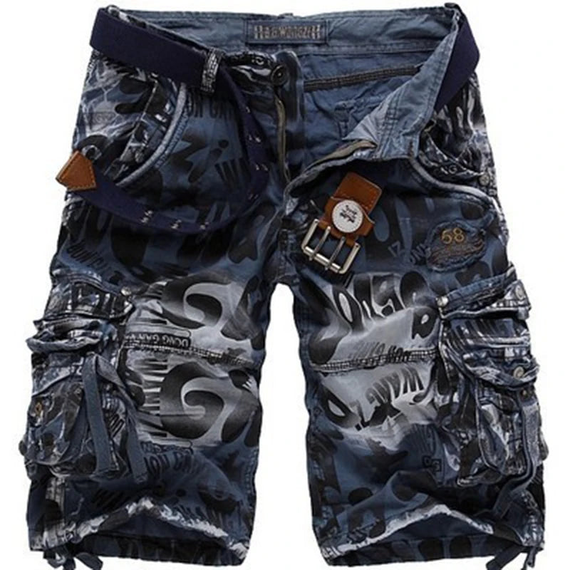 Shorts cargo soltos camuflados de alta qualidade para homens, moda verão, shorts camuflados, calças cargo com vários bolsos para homens