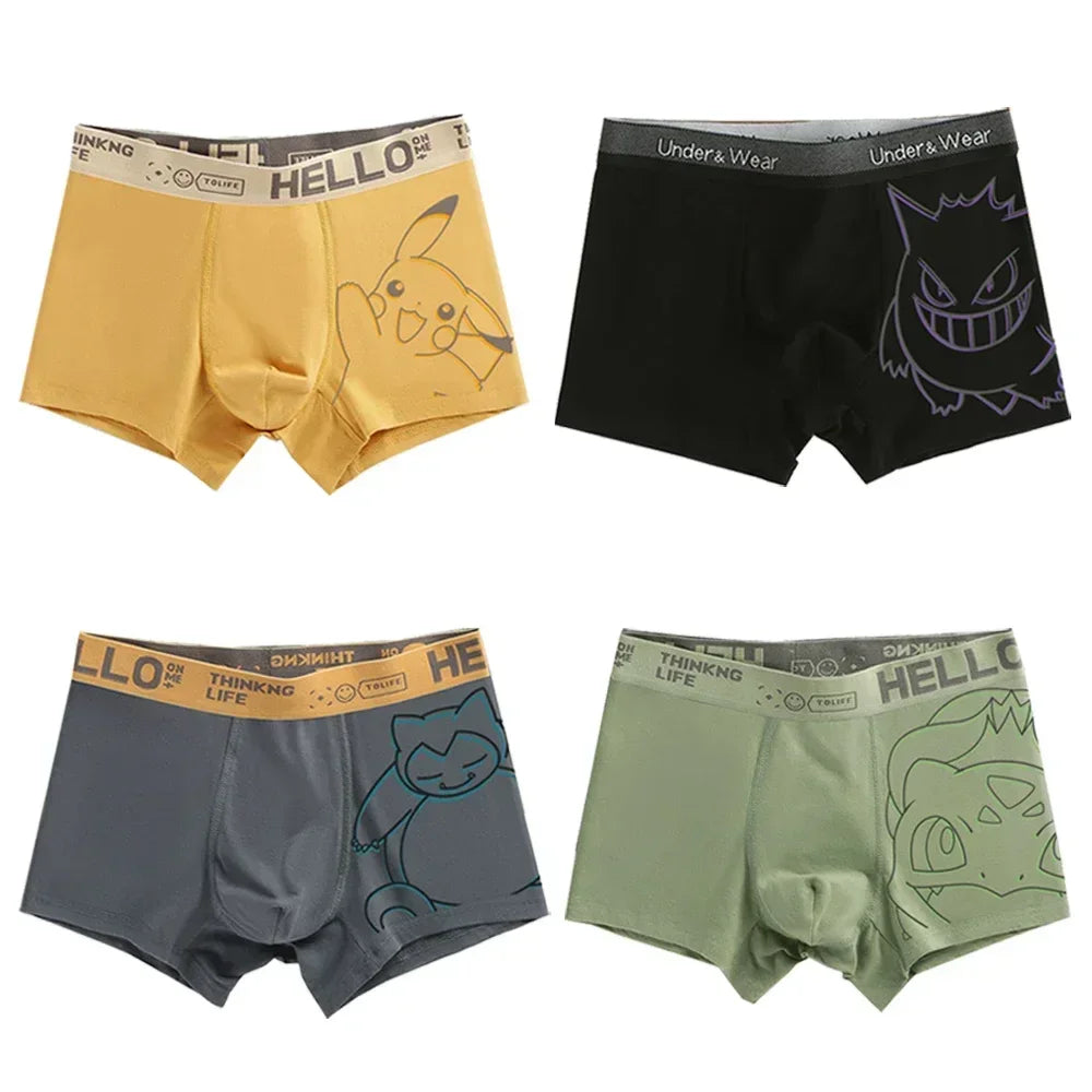 Pokémon Charmander Charizard Bulbasaur Gengar Pikachu Cuecas Boxer Masculinas Anime Antibacterianas