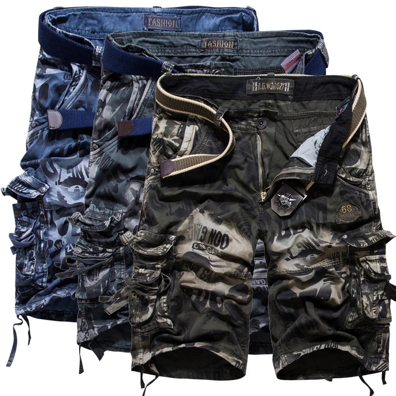 Shorts cargo soltos camuflados de alta qualidade para homens, moda verão, shorts camuflados, calças cargo com vários bolsos para homens