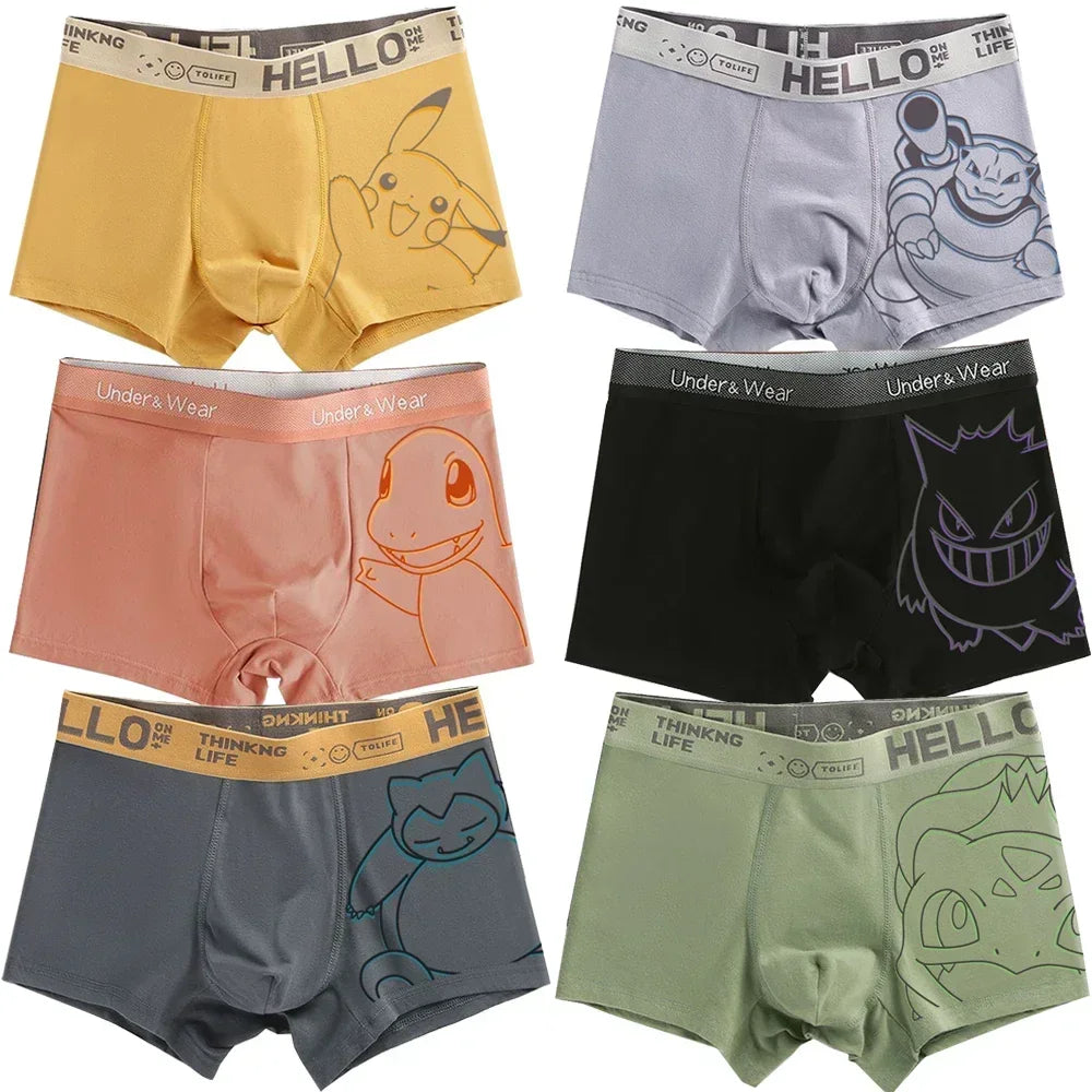 Pokémon Charmander Charizard Bulbasaur Gengar Pikachu Cuecas Boxer Masculinas Anime Antibacterianas