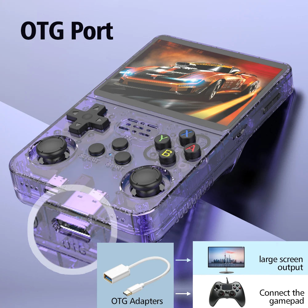 Console de videogame portátil retrô 128G R36S, sistema Linux, tela IPS de 3,5 polegadas, R35s Pro, reprodutor de vídeo portátil de bolso, jogos de 64 GB