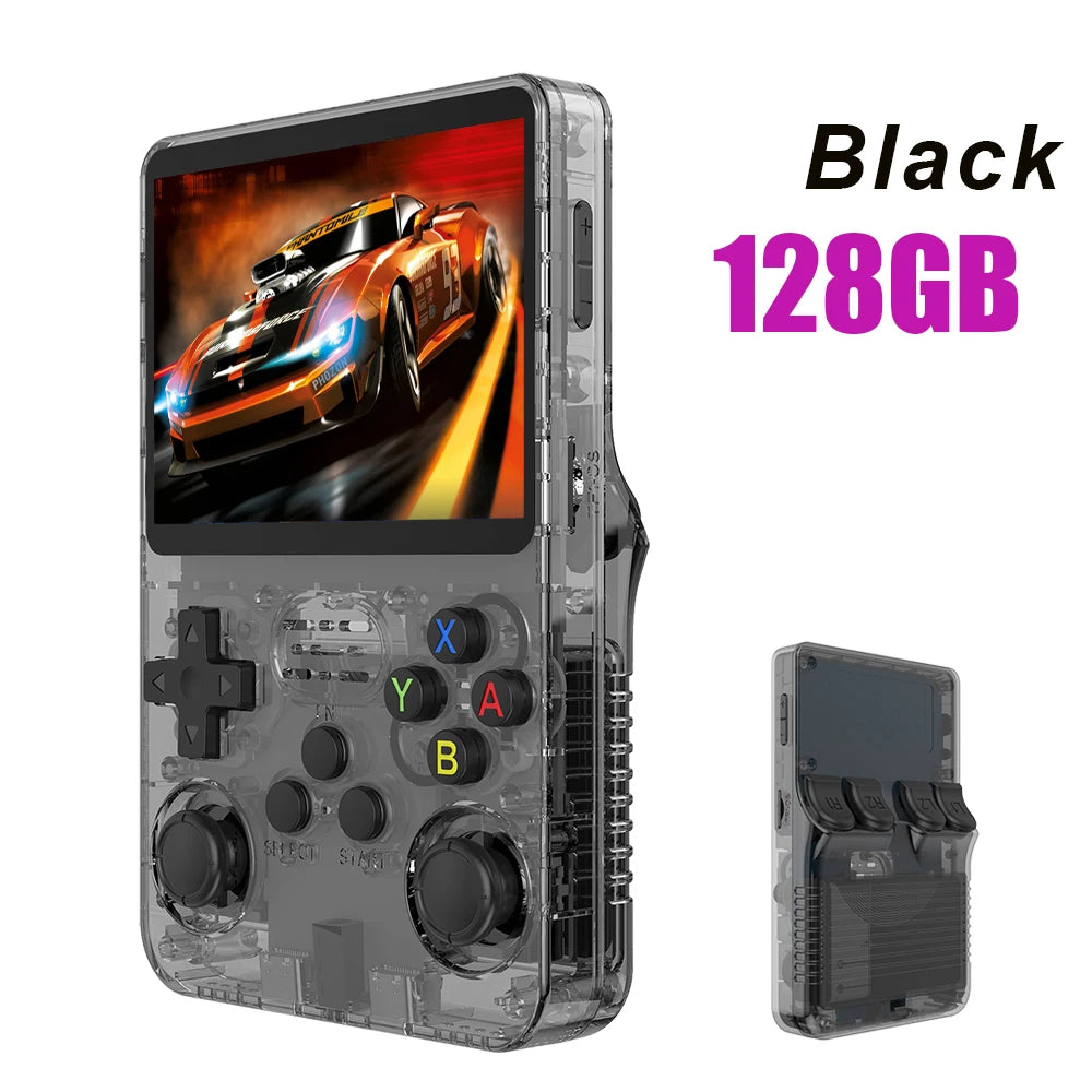 Console de videogame portátil retrô 128G R36S, sistema Linux, tela IPS de 3,5 polegadas, R35s Pro, reprodutor de vídeo portátil de bolso, jogos de 64 GB